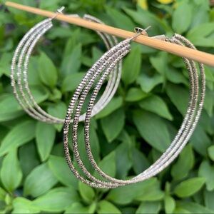 Multi ring textured hoop silver tone earrings three inch drop, new with tags